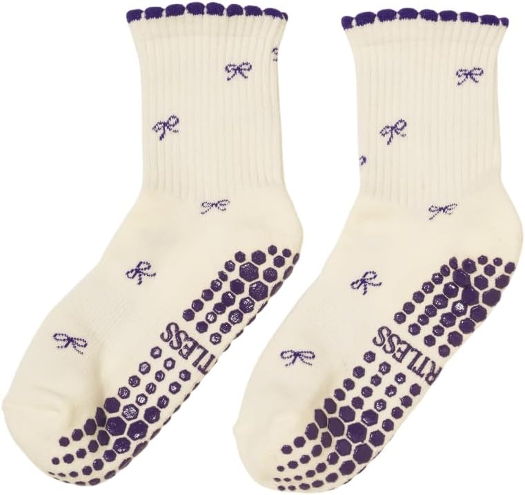 Shapes Studio Crew Half Calf Grip Socks, Cutest Fruits Pilates Socks, Ruffle socks, Non-Slip, Barre Yoga Fitness - Image 1